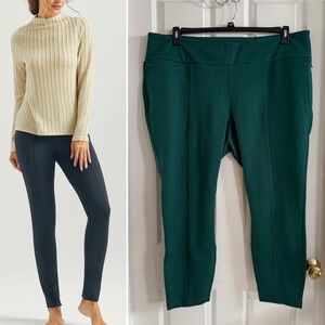 Betabrand Power Down Dress Pant Yoga Pants Skinny Leg Green Pintuck 3X Plus Size